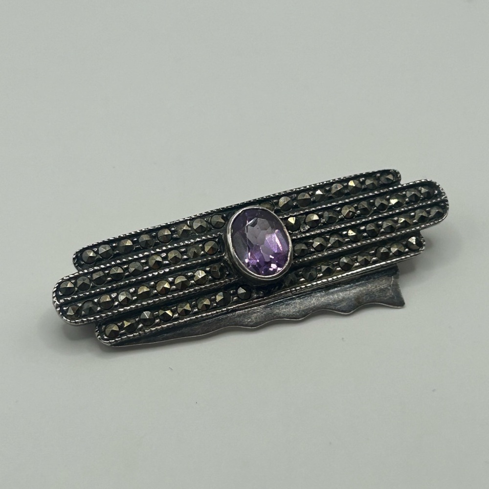Vintage 1980s Art Deco Revival Silver Brooch
